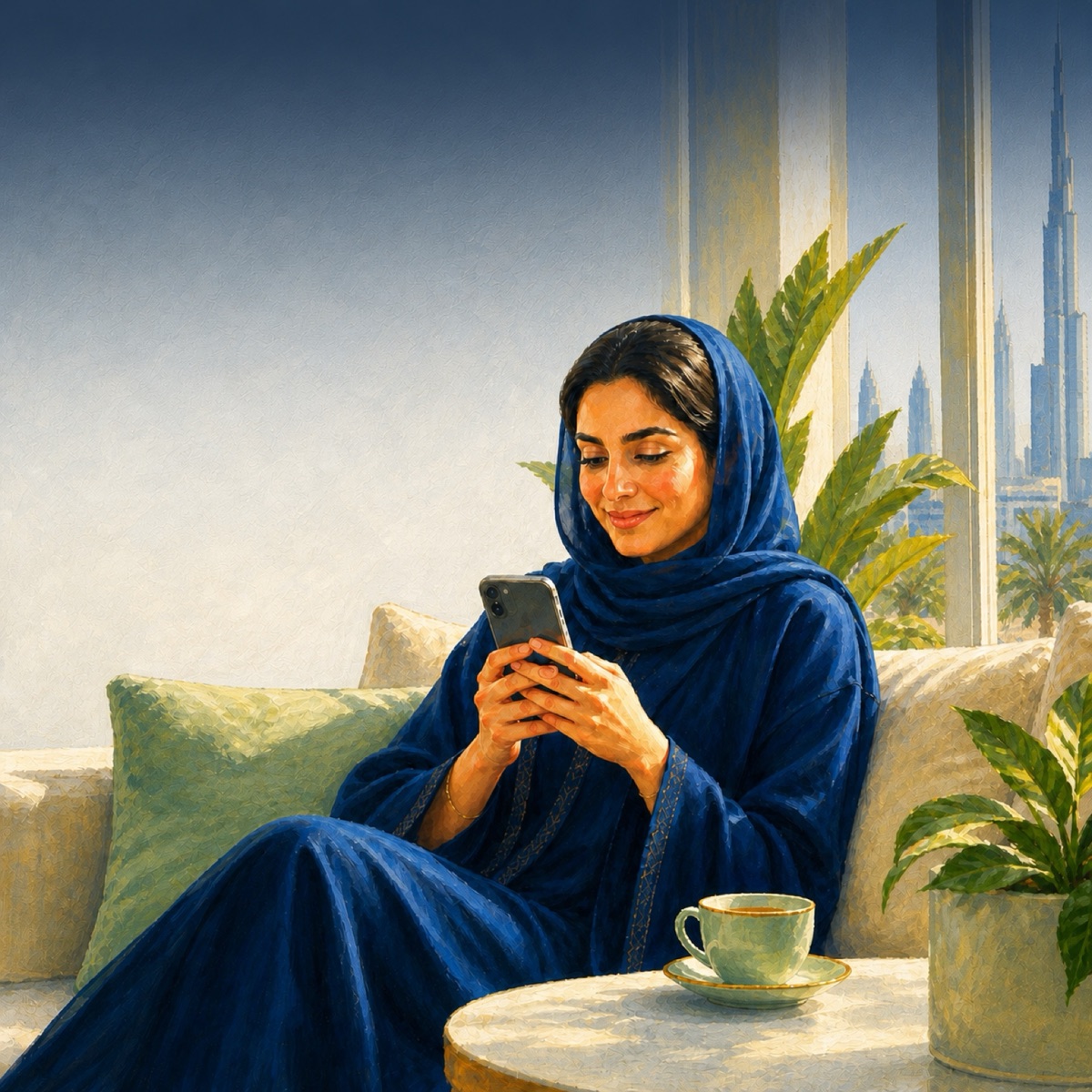 A woman choosing her membership at home