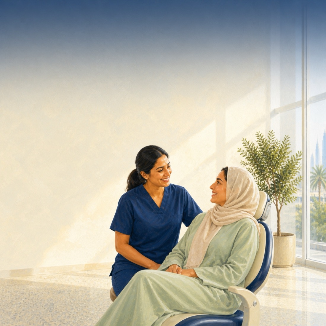 A hygienist and patient at the end of a routine appointment